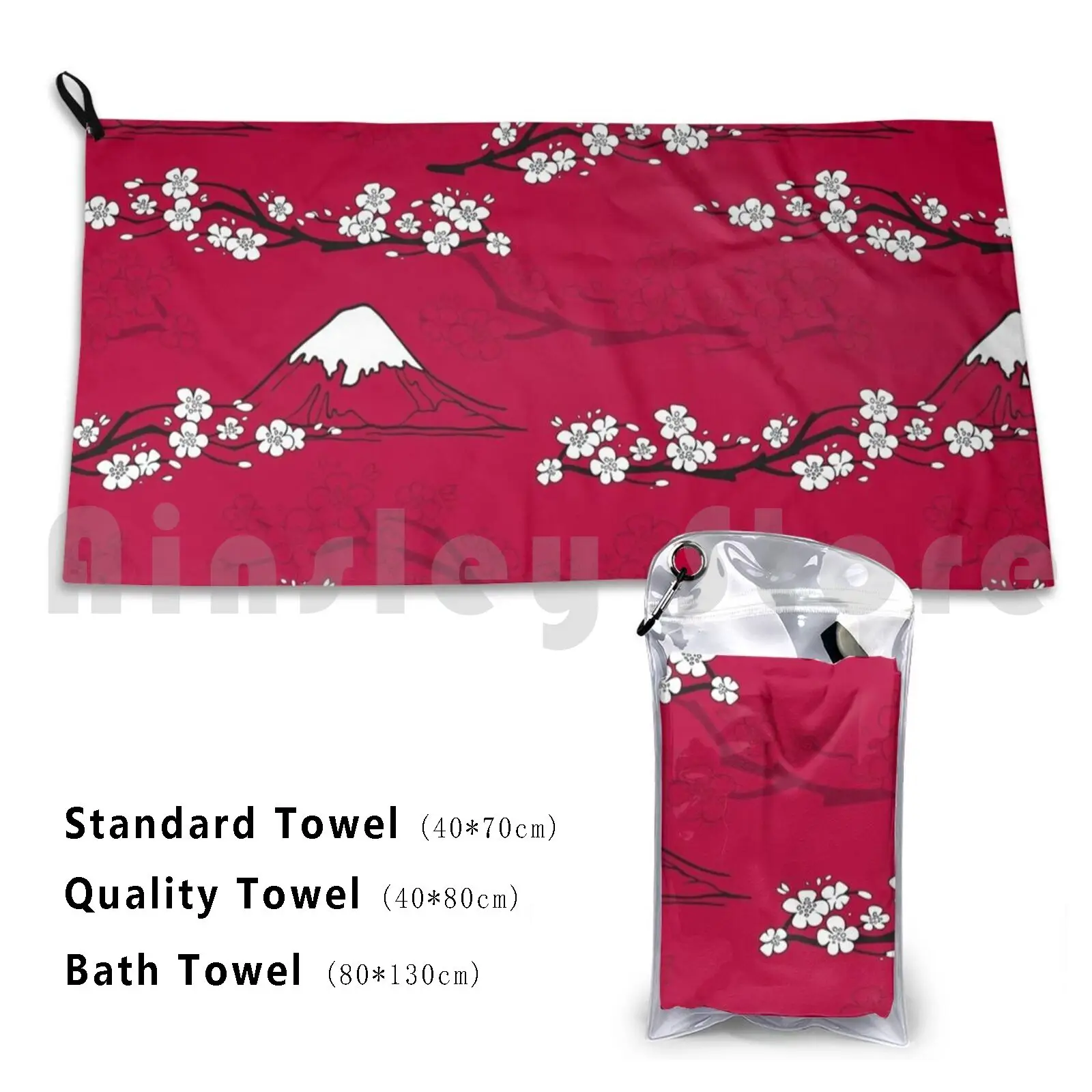 Red Japanese Cherry Blossom Pattern Custom Towel Bath Towel Pattern Texture Chic Abstract Japan Japanese