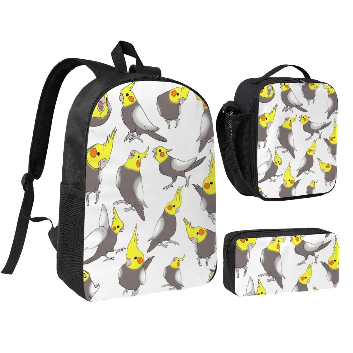 

Cockatiel Doodle Pattern Backpack Student BookBag School Bag Shoulder Bags 3ps Insulated Lunch Bag Pencil Case