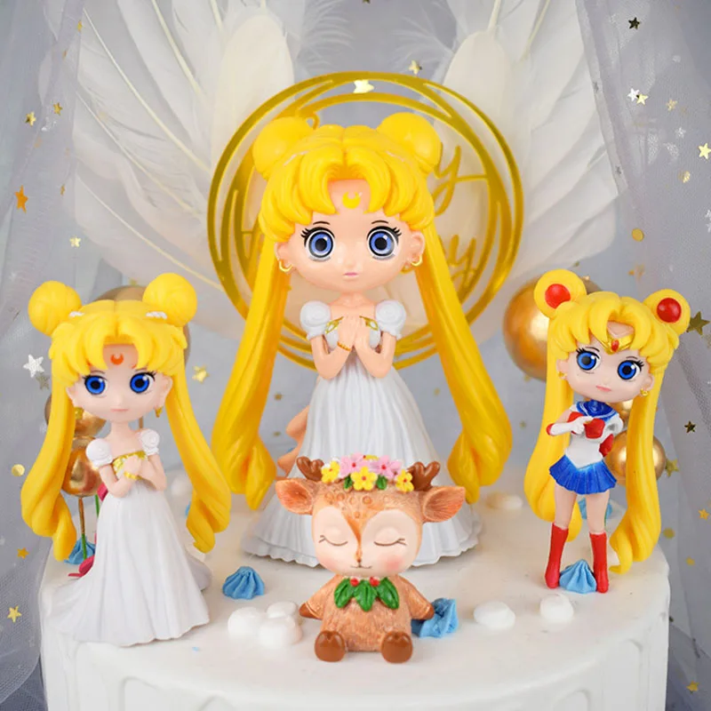 Kawaii Sailor Moon Manga Statue Anime Figurines PVC Action Figure Collectible Model Toys Doll Cake Decoration Gift