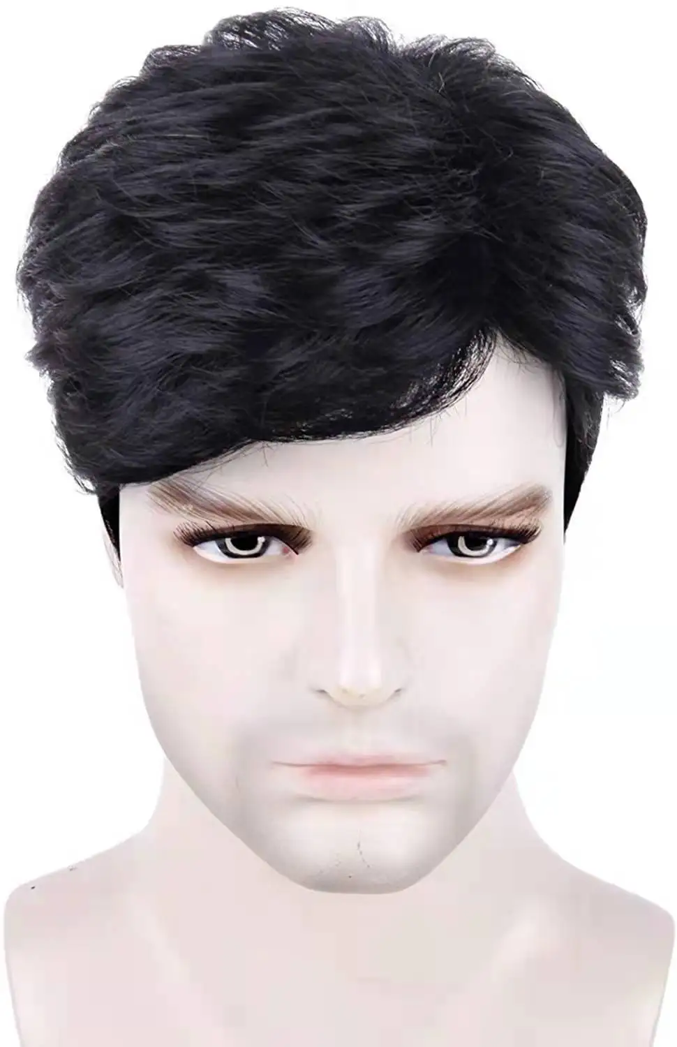 Fast shipping high quality men\'s wig black synthetic wig head set partial men\'s elastic Intranet short hair head cover