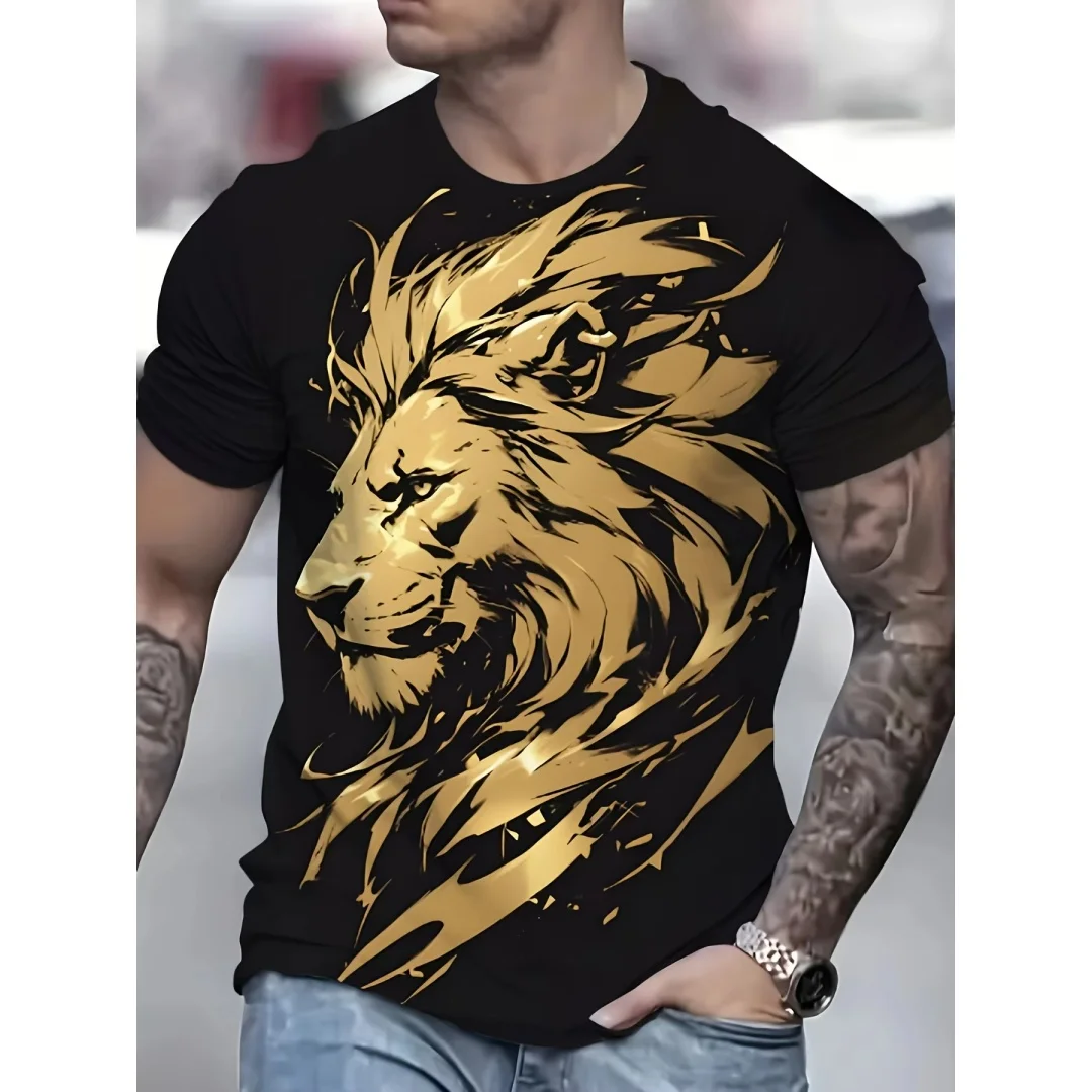 

Футболка с 3D-принтом «Золотой лев» для летних видов спорта, для отдыха, быстросохнущая мужская футболка, детская одежда, футболка Y2k Woman