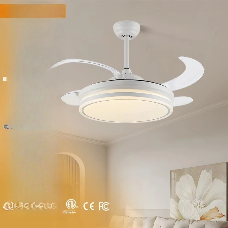 Chandelier Fan 42 Inch Invisible Retractable Ceiling Fan Smart 3 Color Dimmable Ceiling Fan with Lightweight Ventilation System