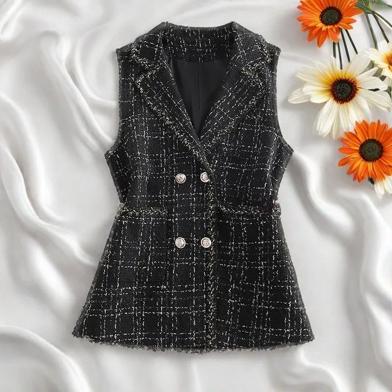 

Новая модная двубортная жилетка-блейзер без рукавов в корейском стиле для женщин, осень 2026, повседневная, элегантная, топы для женщин