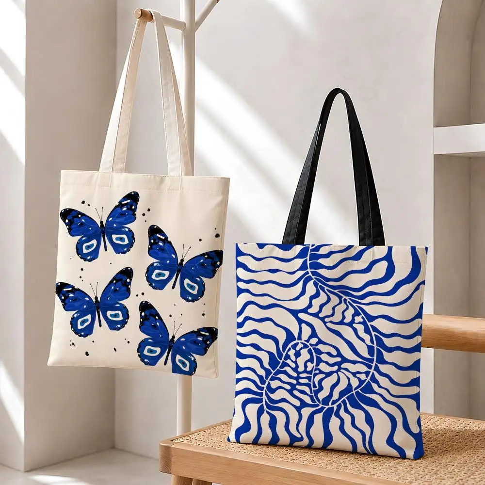 Bolsas de Almacenamiento Azul Klein Internacionales, Bolsa de Mano de Lona de Algodón de Moda de 12/16 oz, Bolsa de Compras Reutilizable Ecológica de Gran Capacidad