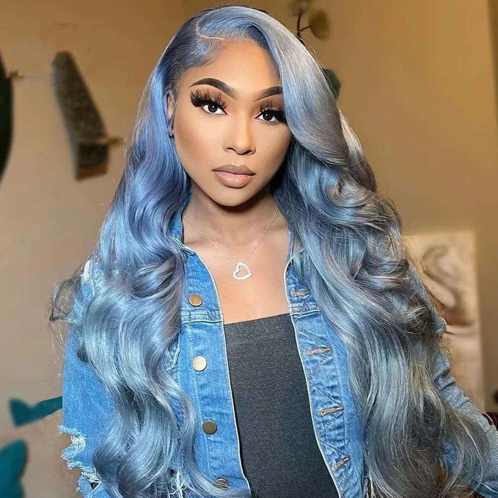 High Quality 13x6 HD Lace Frontal Wig Brazilian Body Wave Pre Plucked Silver Grey Lace Front Colored Human Hair Wigs For Women