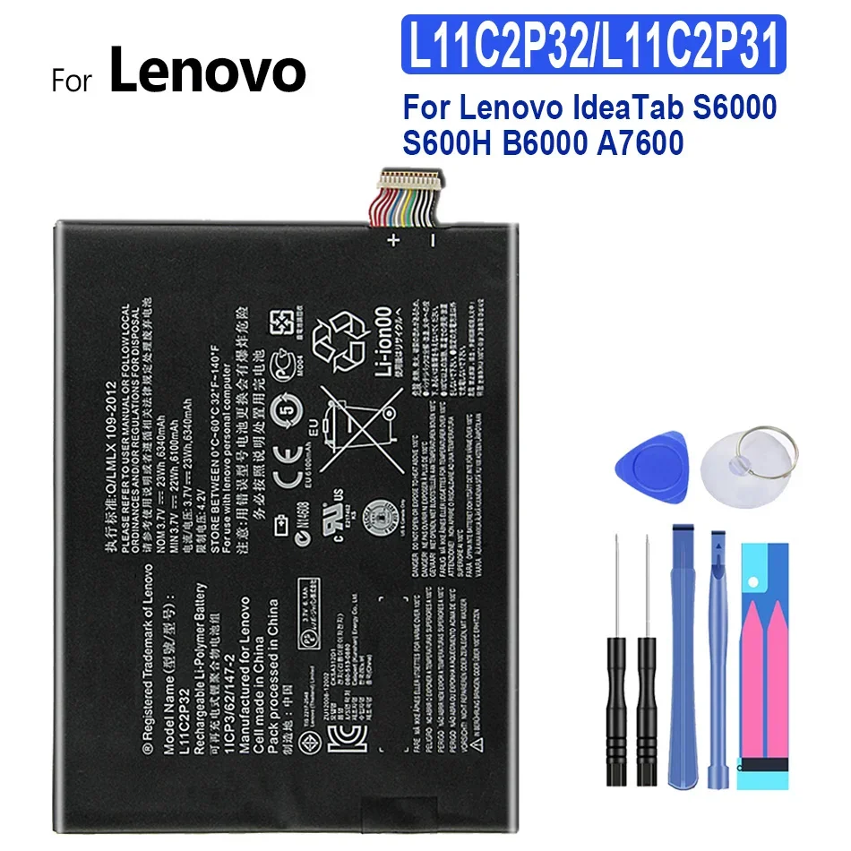

For Lenovo L11C2P32 Idea tab S6000-F S600H A7600 Tablet Battery, 6100mAh Durable