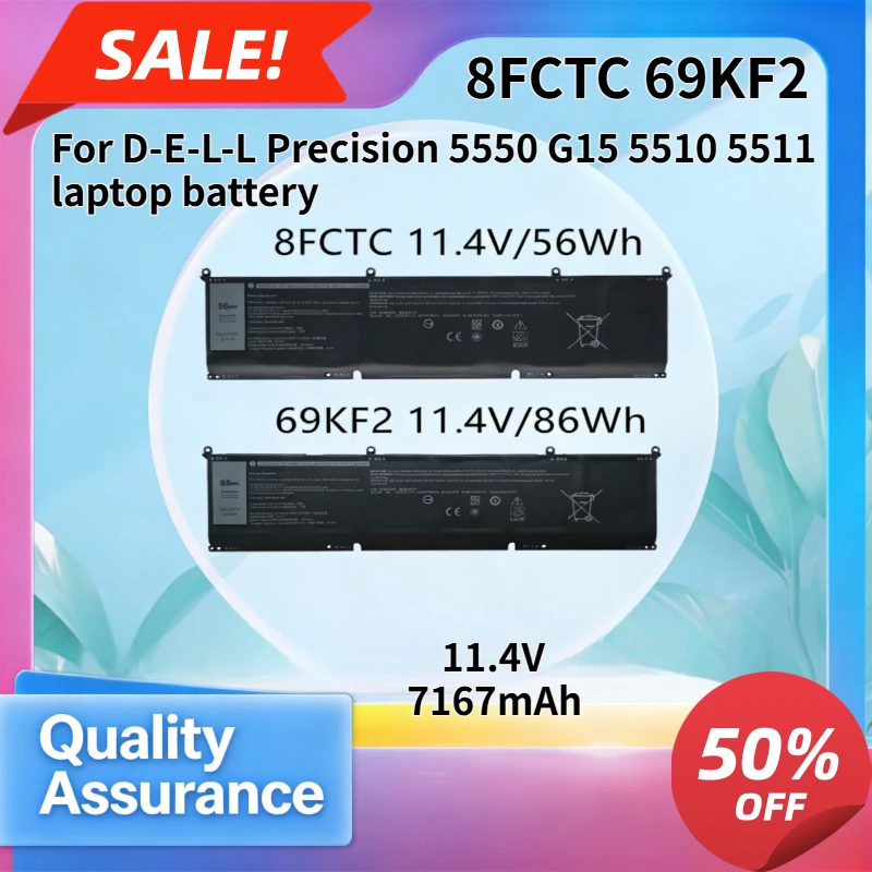 7167mAh High quality Compatible with D-E-L-L Precision 5550 G15 5510 5511 laptop battery 8FCTC 69KF2