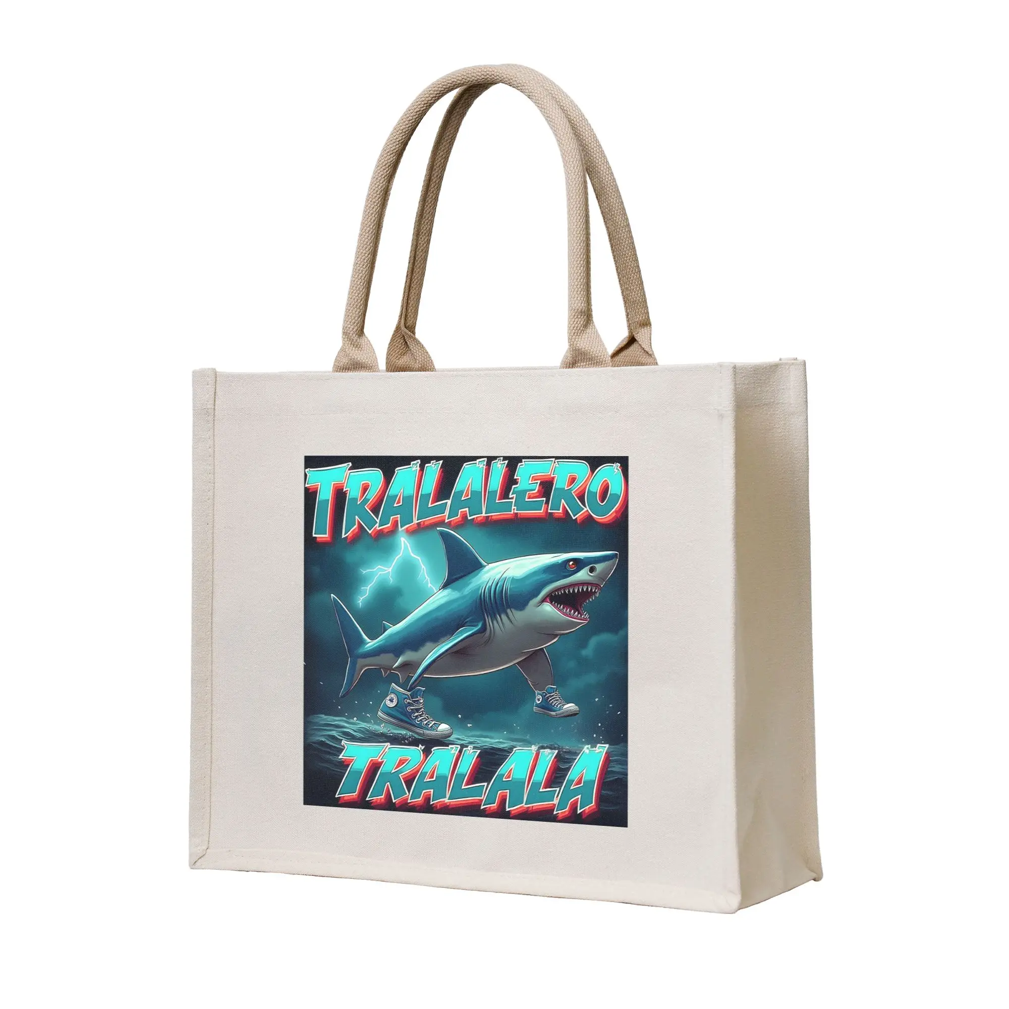 

Сумка-шоппер Tralalero Tralala Bootleg Brainrot из холщовой ткани, многоразовая, для девочек, на плечо, дорожная сумка-тоут