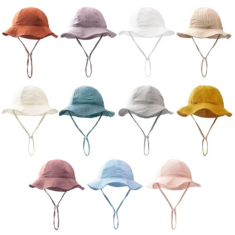 

Accessories Kids Summer Autumn Baby Fisherman's Hat Solid Prints Muslin Cotton Panama Girls Hat Beach Infant Sun Protection Cap