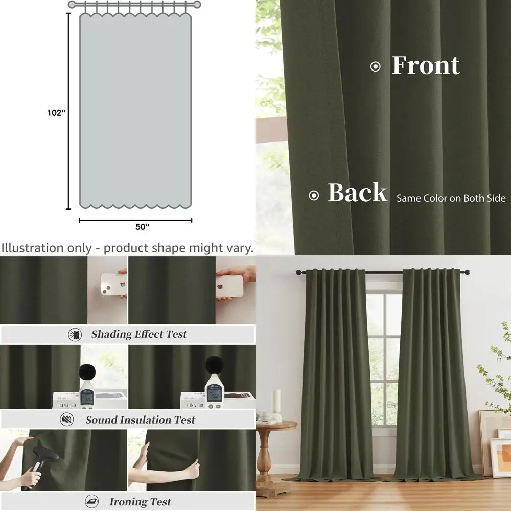

Оливково-зеленые шторы из искусственного льна 50x102 дюйма с теплоизоляцией и затемнением для домашнего уединения