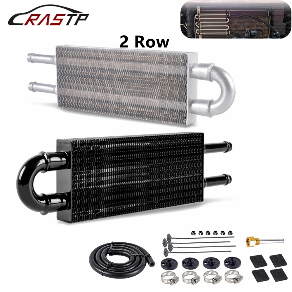 

RASTP-New Aluminum 2 Row Oil Cooler Kit Radiator Car Transmission Plate & Fin Oil Cooler Auto-Manual Radiator Converter OSA020