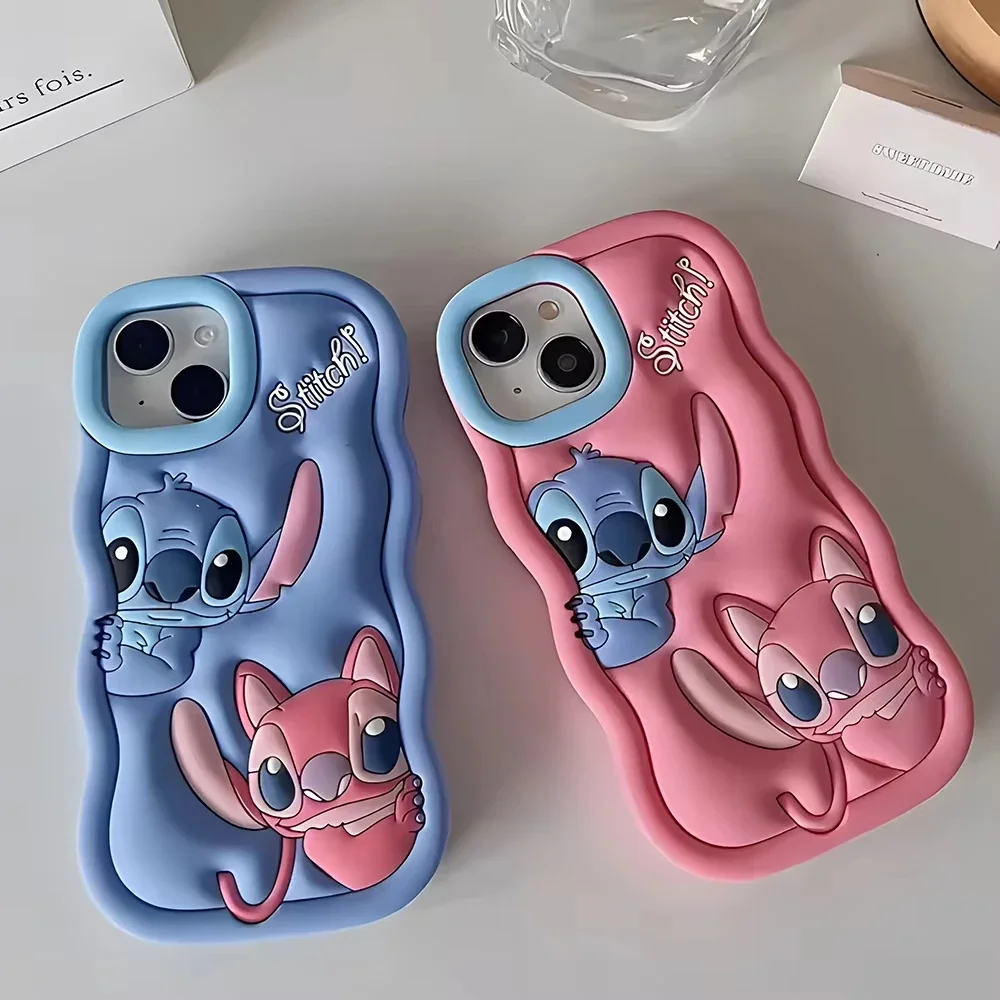 

Cute Disney Stitch Wave Phone Case For iPhone 16 Pro Max Case 15 14 8 7 Plus 13 12 11 Pro Mini XS XR 3D Cartoon Shockproof Cover