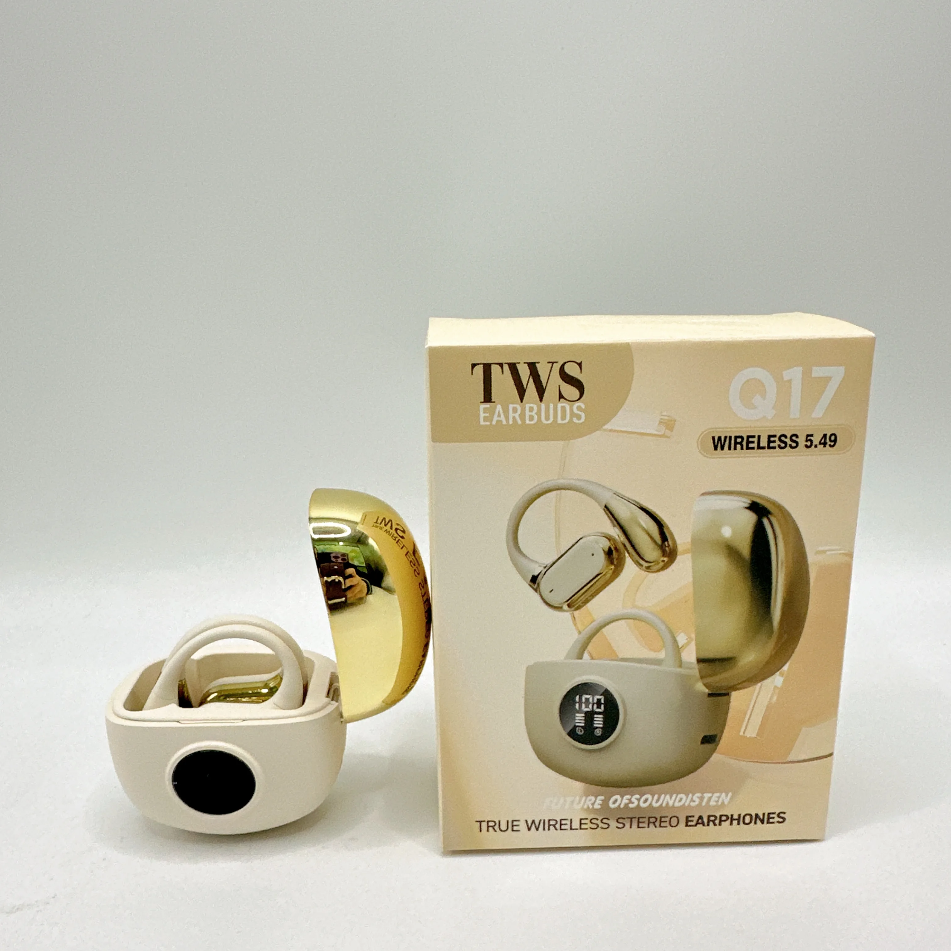 2025 Hot Sale Wireless Earhook Headphones Q17 Sports Digital Battery Display True Wireless Headphone