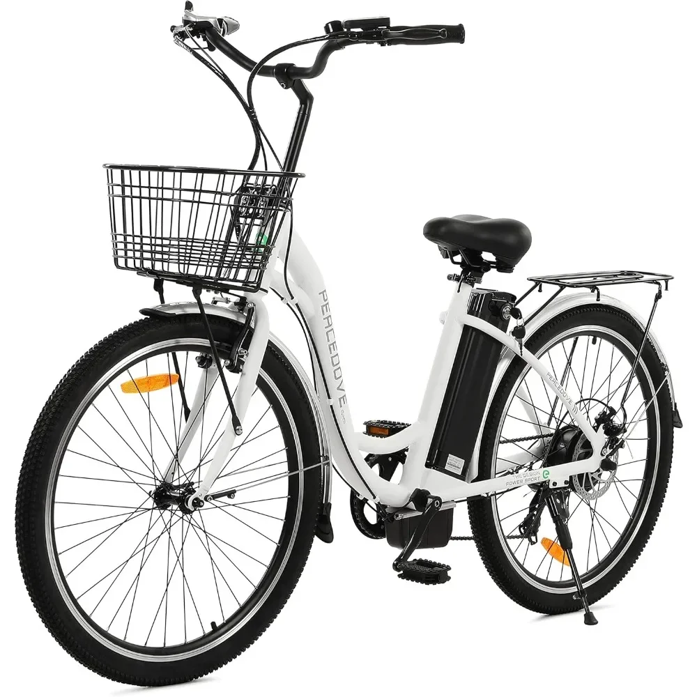 Citycruiser Electric Bike  350W Motor Lithium Battery Commute Step-Through Ebike Moped for Adults with Basket 7 Speed