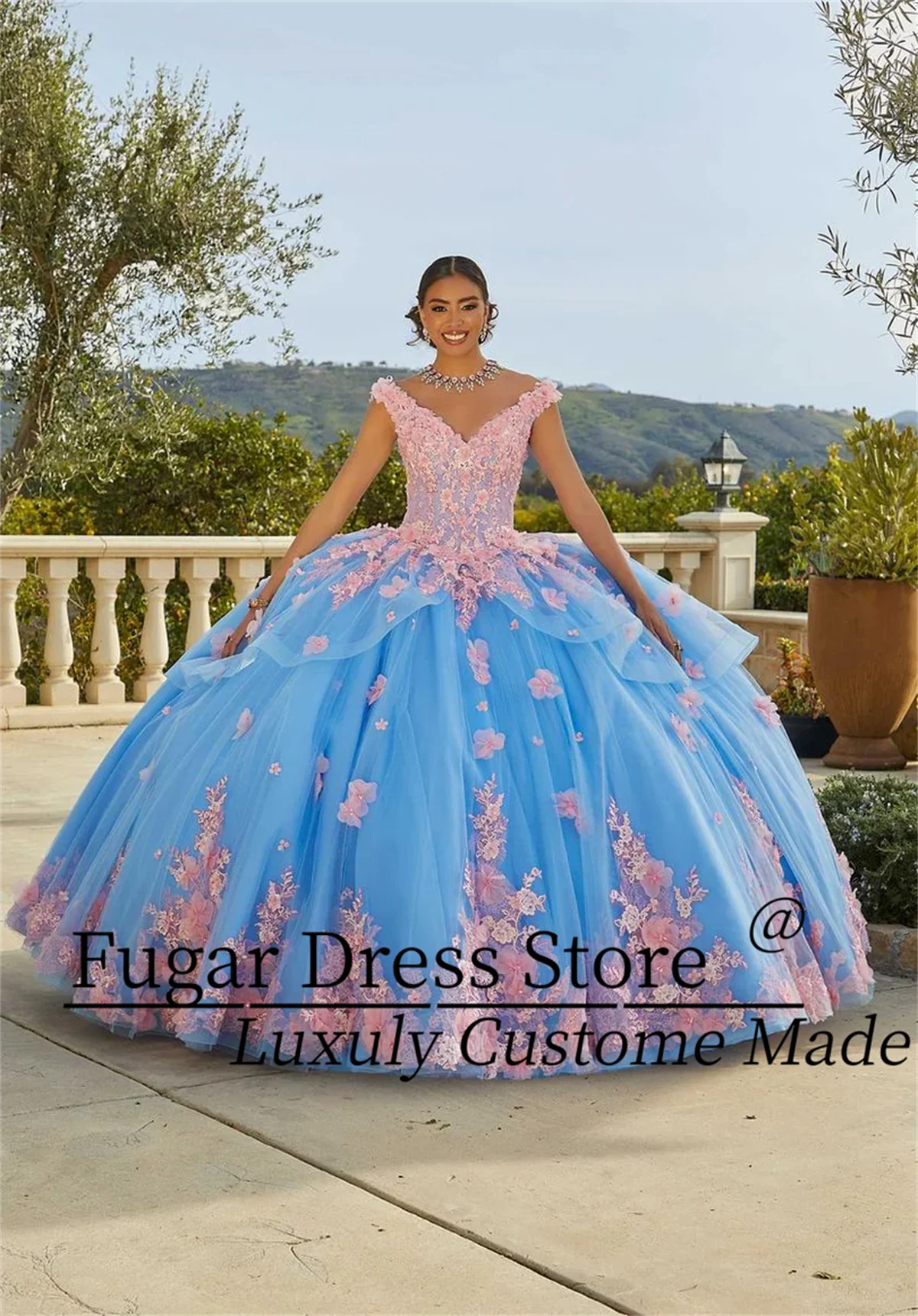 Elegant Exquisite Crystal Beads Quinceanera Dress Sexy Off Shoulder Bra 3D Flower Decal Ball Gown vestidos de 15 16 quinceañera