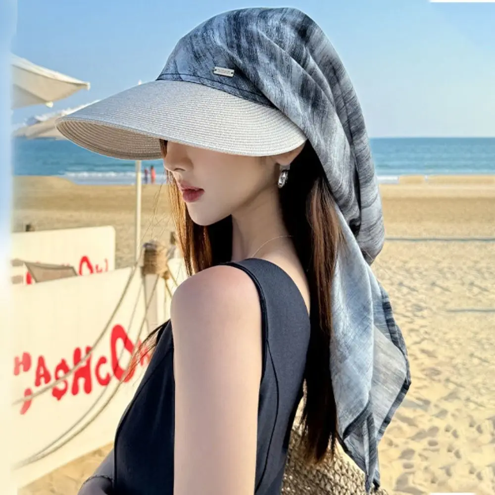Modischer koreanischer Stil Kopftuch Baseballkappe mit breiter Krempe, bedruckter Sommer-Sonnenhut, Sonnenschutz-Haarband, Strohhut für den Sommer – Detail 8