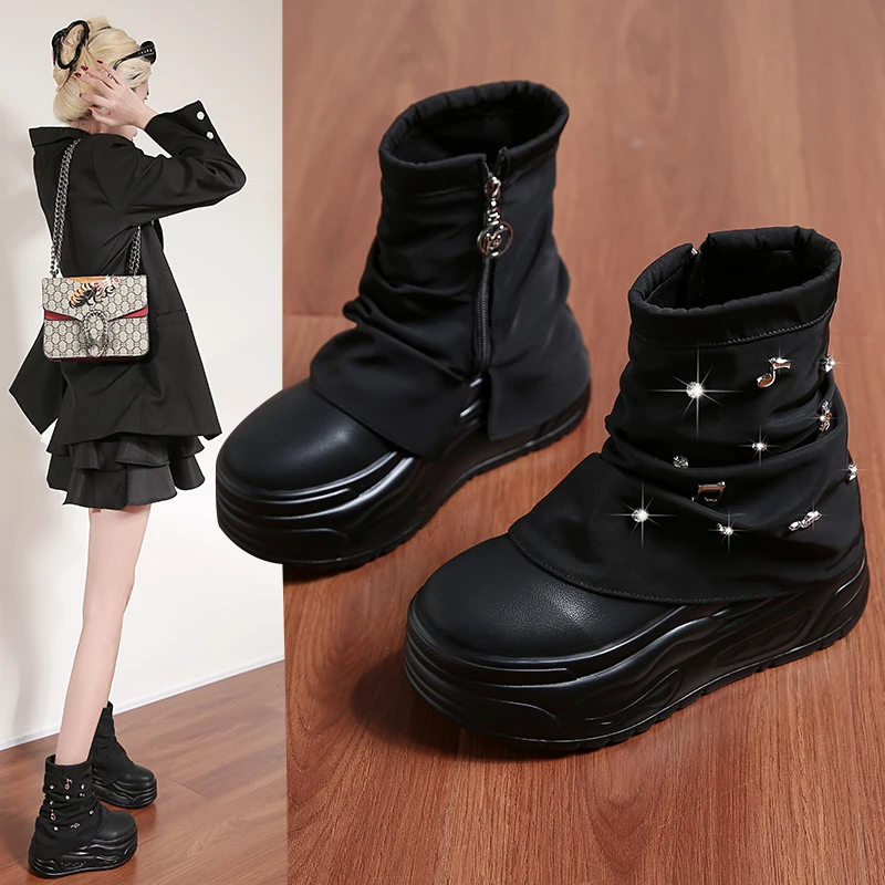 Platform Trouser Legs High Boots Trend Punk Gothic Shoes Rock Leather Fashion Women's Shoes Motorcycle Footwear Mid Leg Boots