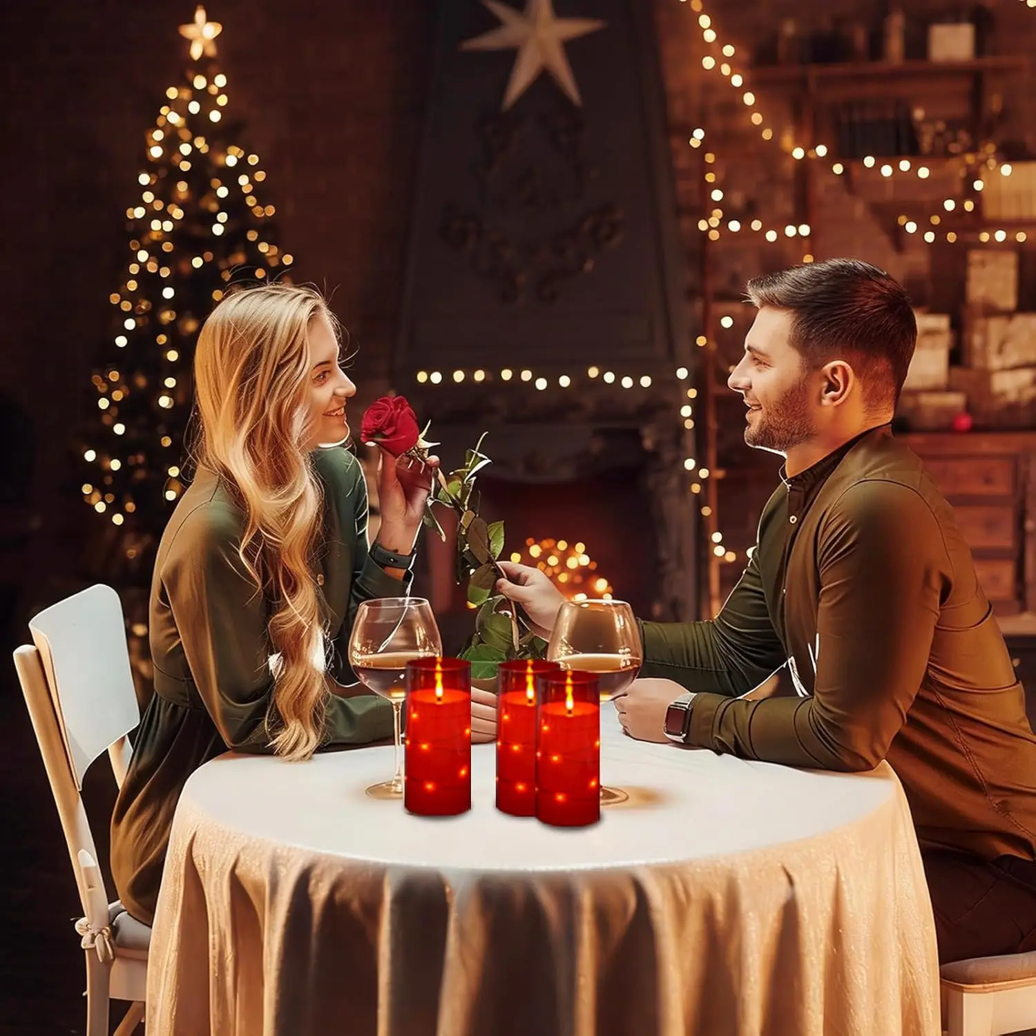 1PC Red Flickering Flameless Candles LED Candles with Embedded String Lights for Valentine's Day Ambiance and Home Decorations