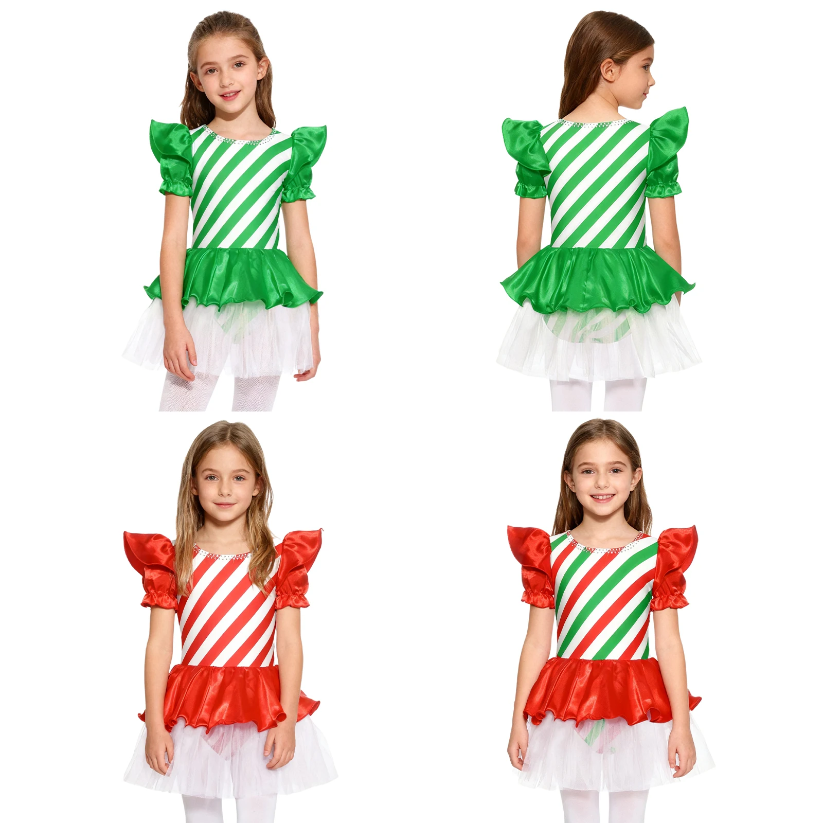 أطفال بنات عيد الميلاد كاندي قصب زي سانتا كلوز السنة الجديدة عيد الميلاد رداء رقص الباليه فستان لقضاء عطلة الأداء وملابس الحفلات
