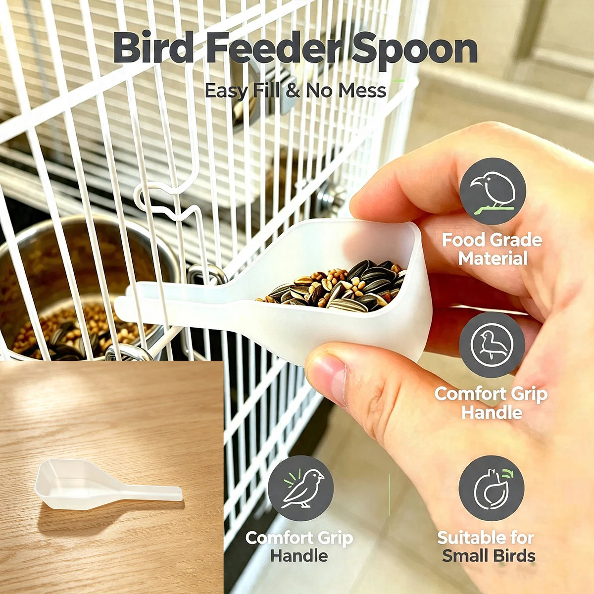 Non-Slip Long-Handled Bird Food Feeding Shovel, Small Household Pet Bird Food Spoon, Prevents Food from Scattering, Convenient and Easy to Clean, Small Accessory for Adding Feed to Parrots and Finches