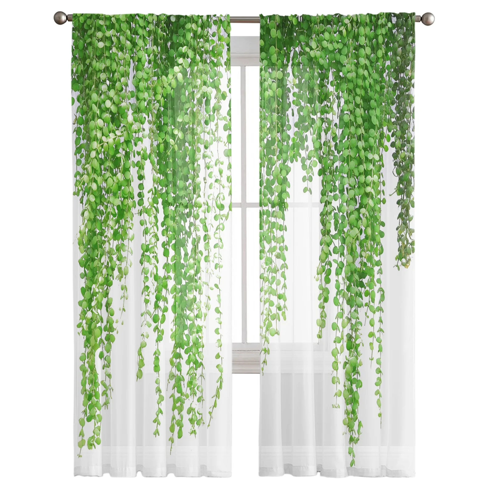 緑の籐の植物の葉,チュールカーテン,寝室の窓,家の装飾,カーテン