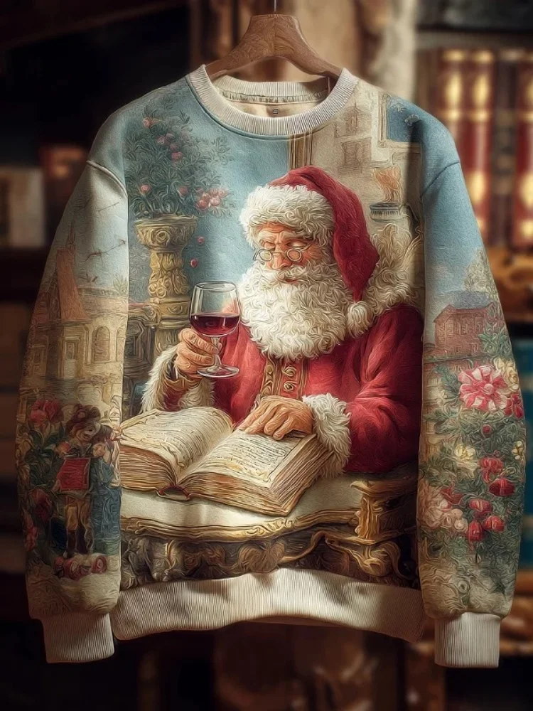 

Осенние толстовки с длинными рукавами, повседневные свободные мужские винтажные пуловеры с 3D рождественским принтом, 2026, топы в стиле Харадзюку с заниженными плечами