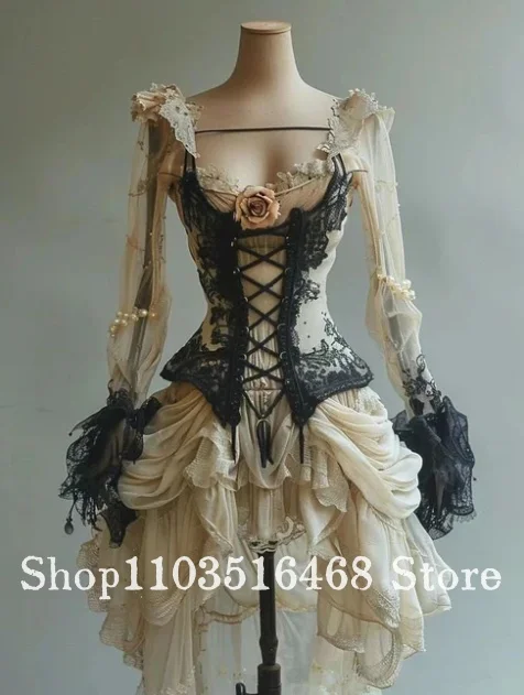 Vintage Spitze Langarm Sexy Kurzes Ballkleid Heimkehrkleid Abschlusskleid Korsett Spitze 3D Blumen Maßgeschneidert