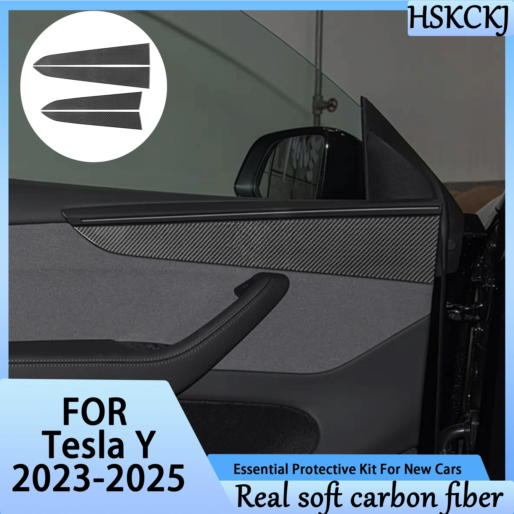 

Car Door Panel Cover Kit Trim Red Real Soft Carbon Fiber Interior Car Accessories Decoration Stickers FOR Tesla Y 2023 2024 2025