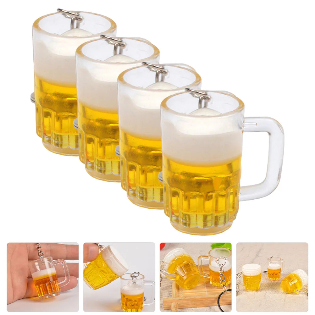 4 Pcs Beer Mug Keychain Backpack Keychains Mini Grips Ornament Cup Keyrings Acrylic Fitness