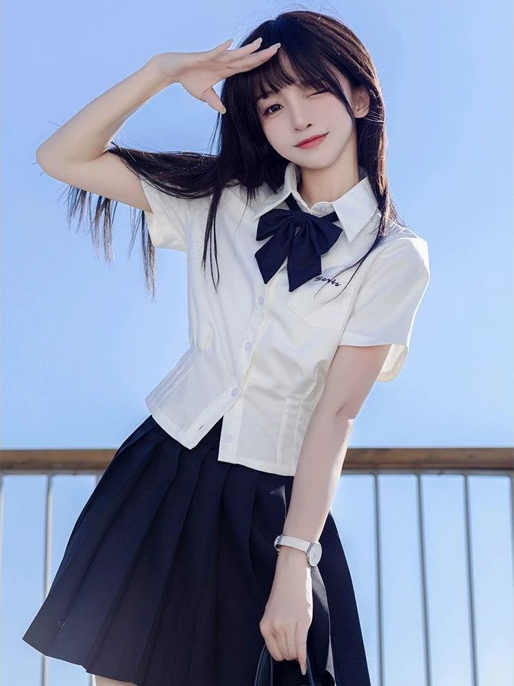 

Jk Shirt Women Thai School Uniform Blue Top Summer Short-sleeved Slim Waist Shirt Set Women Clothing