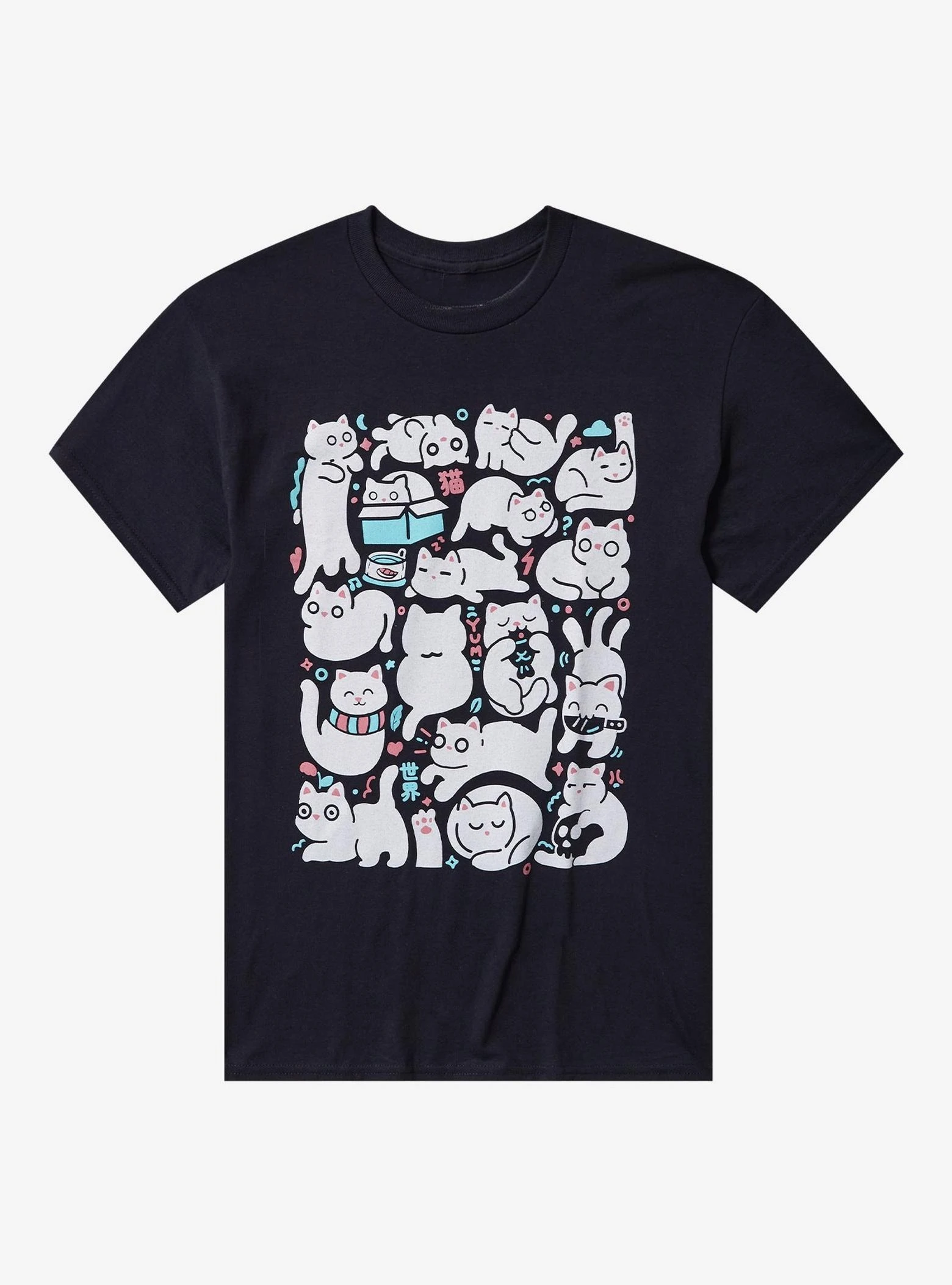 

White Cat Collage T-Shirt Peripheral Pattern Printing Summer Luxury Brand Cotton Men's and Women's T-Shirts Short Sleeves