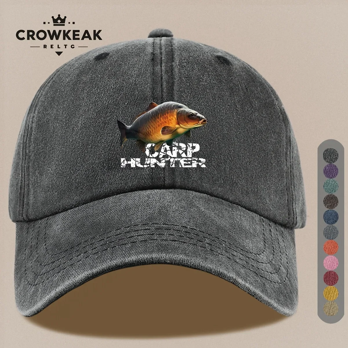CARP HUNTER Fishing Cap with Carp Fish Print - Lightweight Breathable Adjustable Trucker Hat Suitable for Outdoor Hunting, Fishi