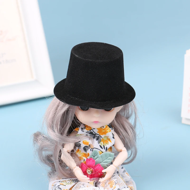 Dollhouse Miniature Black PVC Flocked Hat 10Pcs 1:12 Simulation Model DIY Accessories