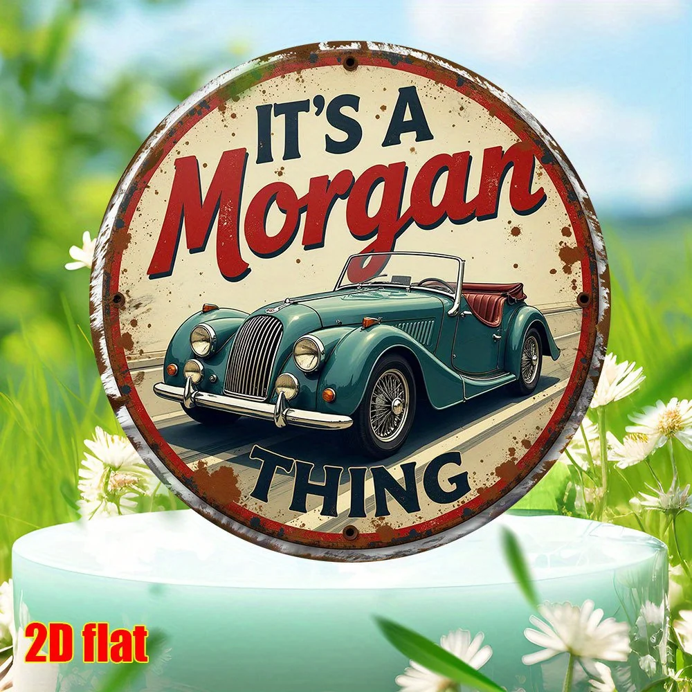 2D flach – 1-teiliges Vintage-Morgan-Auto-Holzlogo – kreisförmige Wandkunst aus Holz und Retro-Design, „Das ist eine Morgan-Sache“
