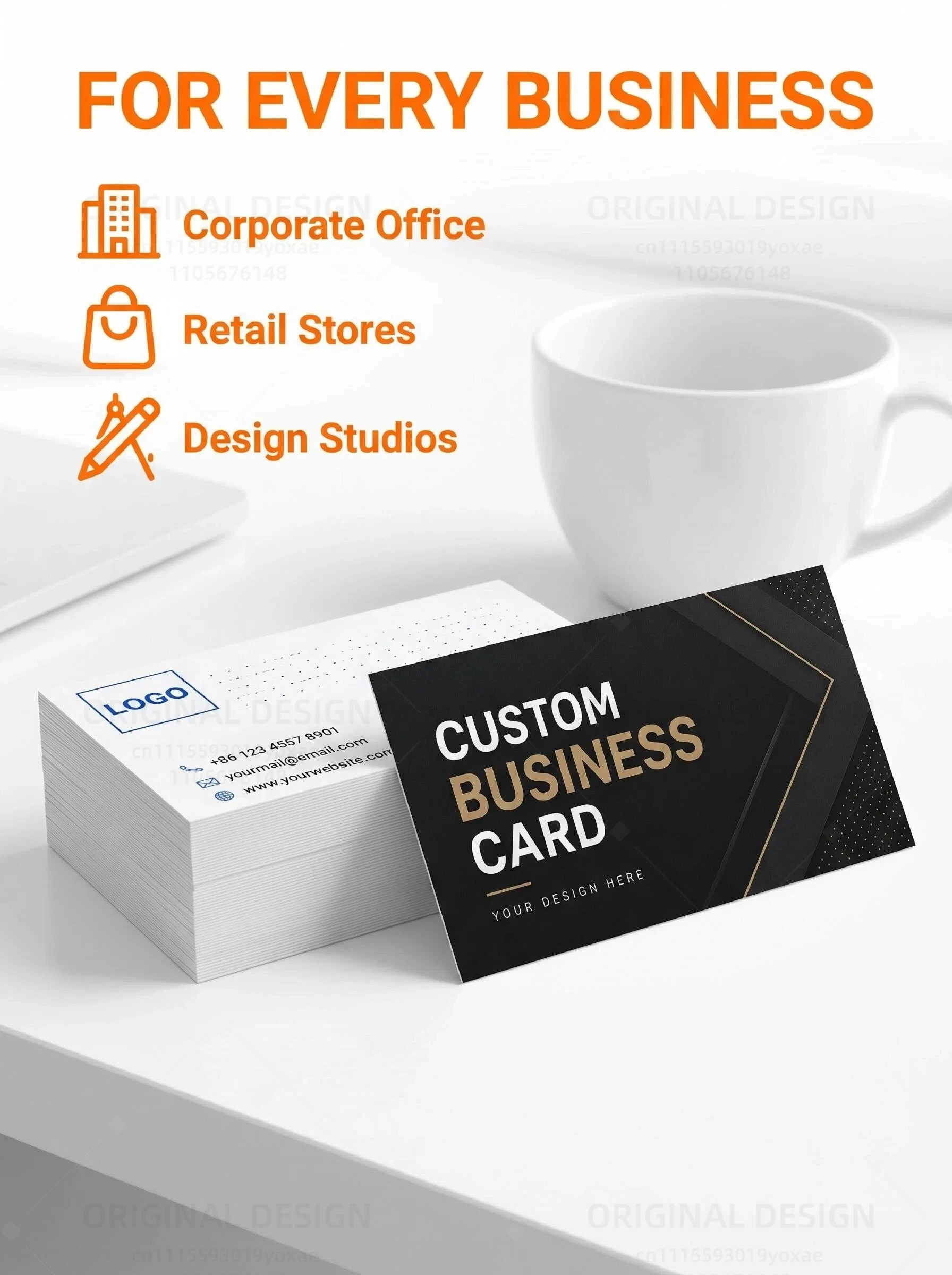 

Custom Business Cards 300gsm Matte Water-Resistant Paper Double-Sided Printing Custom Logo Text QR Code Photo 90x54mm 50-1000Pcs