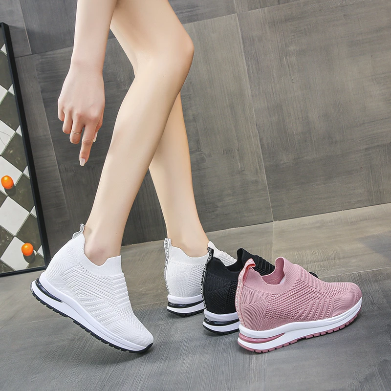 Women\'s Sports Shoes Platform Casual Slip-on Wedges Urban Fashion Sneakers for 2023 Hit White Mesh Autumn Summer Vulcanized Lux