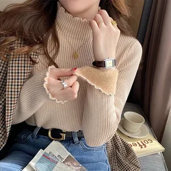 Autumn Winter Women Ruffles Turtleneck Sweater Thicken Warm Thermal Pullover For Women Sweater 2024