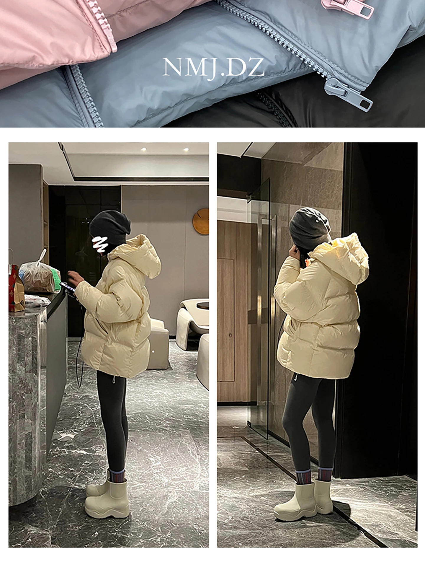 Thiened Doppia cerniera di media lunghezza giù Jaet da donna con cappuccio bianco Du piuma anti-freddo sciolto caldo cappotto di pane alla moda