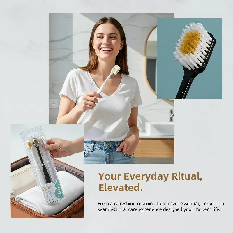 @*3PCS Wide Head Soft Bristle Toothbrush Anti-slip Ergonomic Handle for Kids Adults Daily Home Dental Care