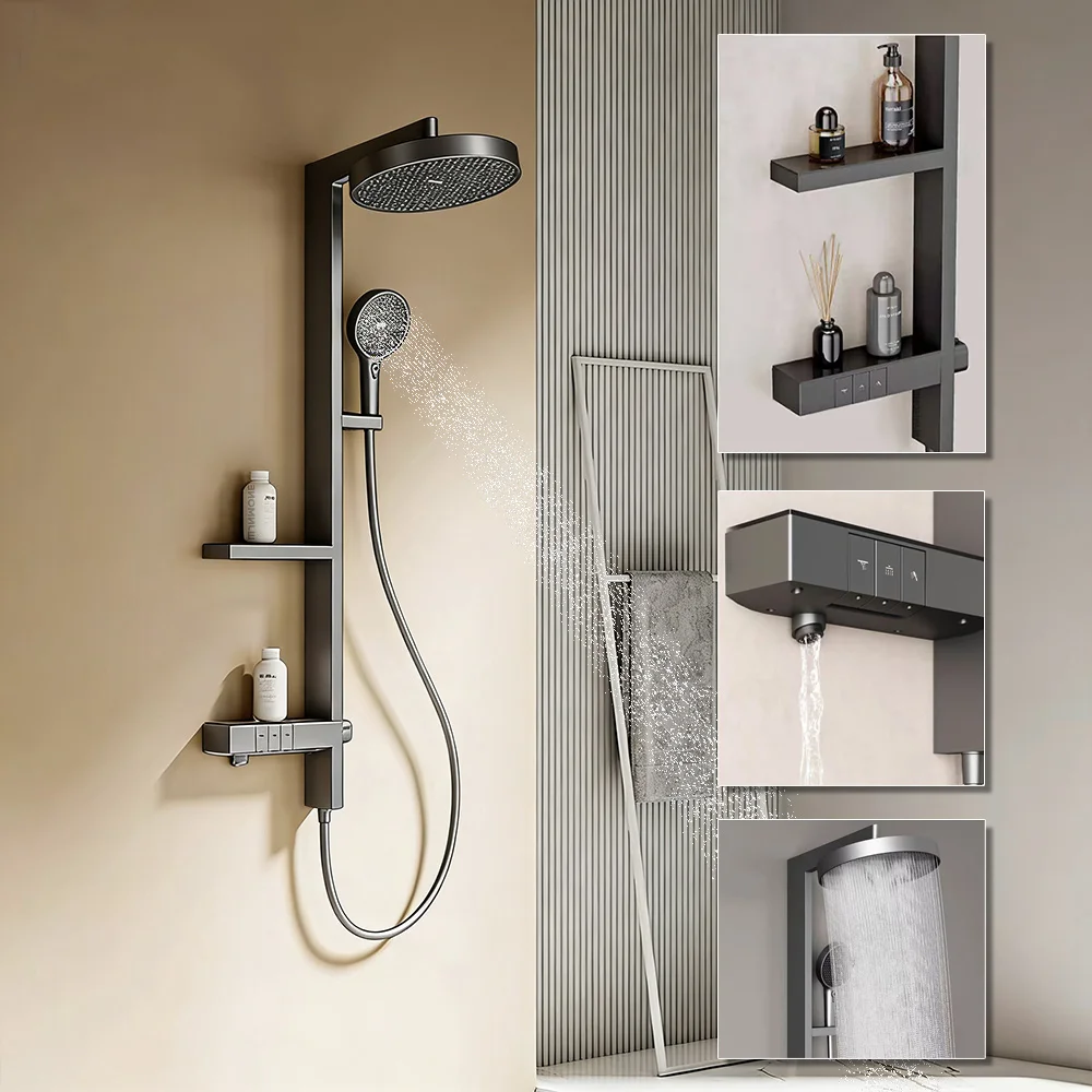 최고급 벽걸이형 온도조절 믹서 세트 니치 욕실 수도꼭지 세라믹 밸브 샤워 시스템 욕조 샤워 수도꼭지 세트
