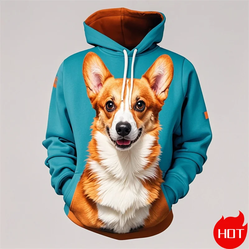 

Autumn Harajuku 3D Pembroke Welsh Corgi Printing Hoodies For Men Cute Animal Corgi Graphic Hooded Hoody Fashion Sweatshirts Tops