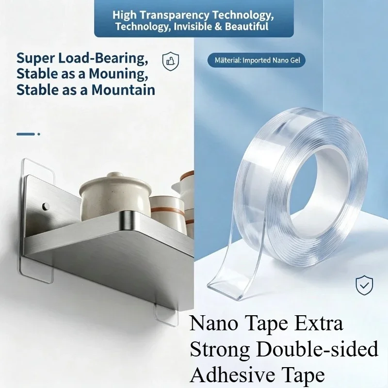 Nano Tape Super Strong Double-Sided Adhesive Tape Transparent Reusable Waterproof Tapes Heat Resistance Bathroom Home Decoration
