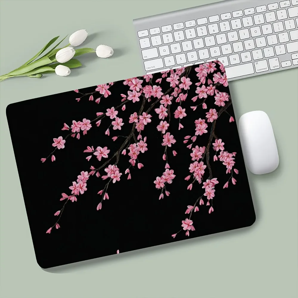 

Mini Gaming Mouse Pad Cherry Blossom Pattern Rubber Non-Slip Desk Mat for PC Office