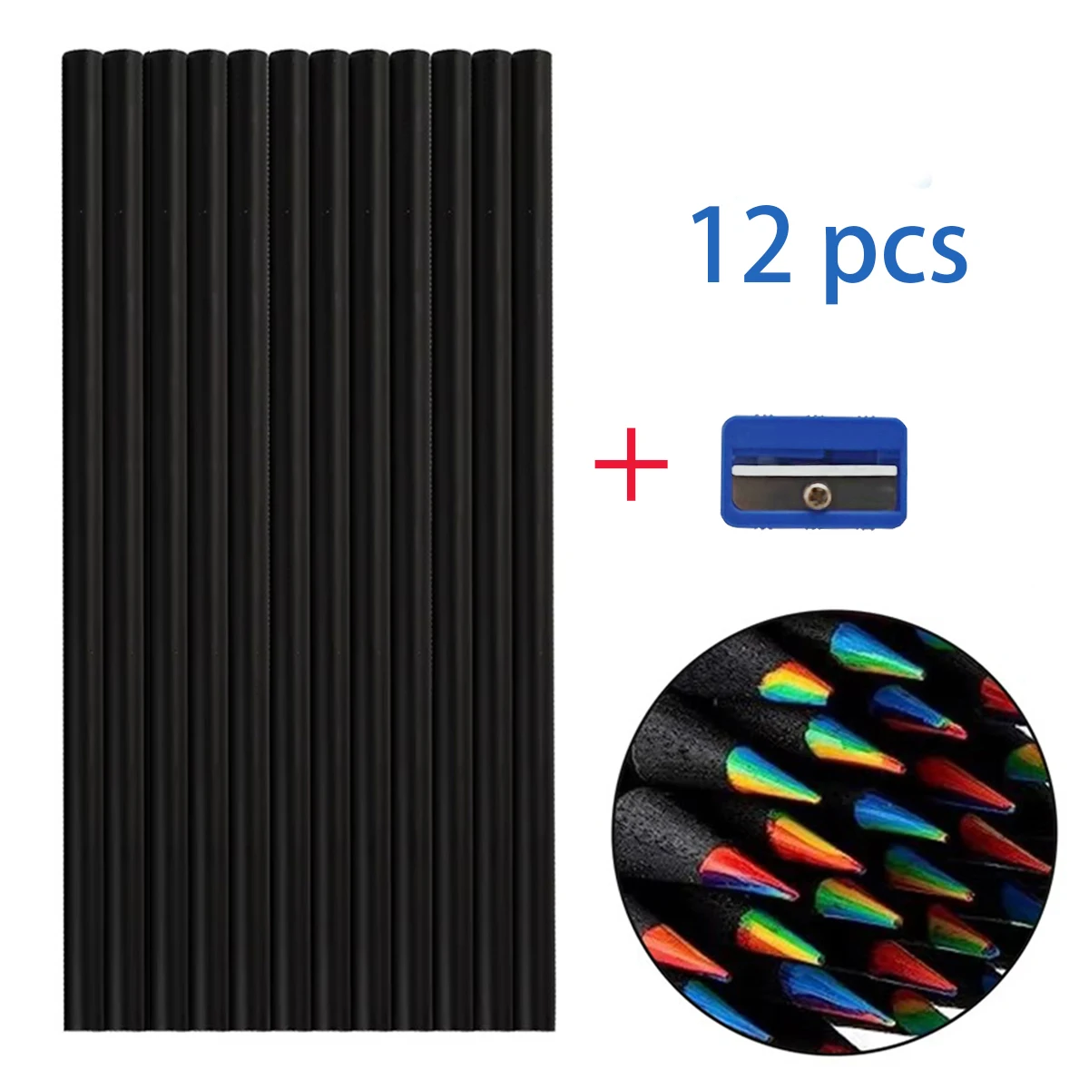 10-12Pcs Colored Black Wood Pencils 7 in 1 Rainbow Drawing Pencil. For Sketching, Doodling ,Painting Stationery images - 6