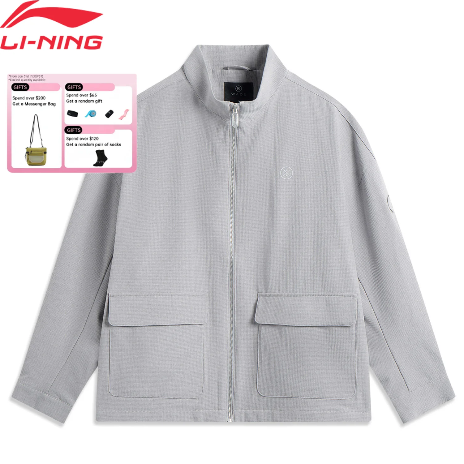 

Li-Ning Men's Wade Sports Jacket 93%Polyester 7%Spandex Comfortable LiNing Stylish Classic Casual Coats AFDVC27