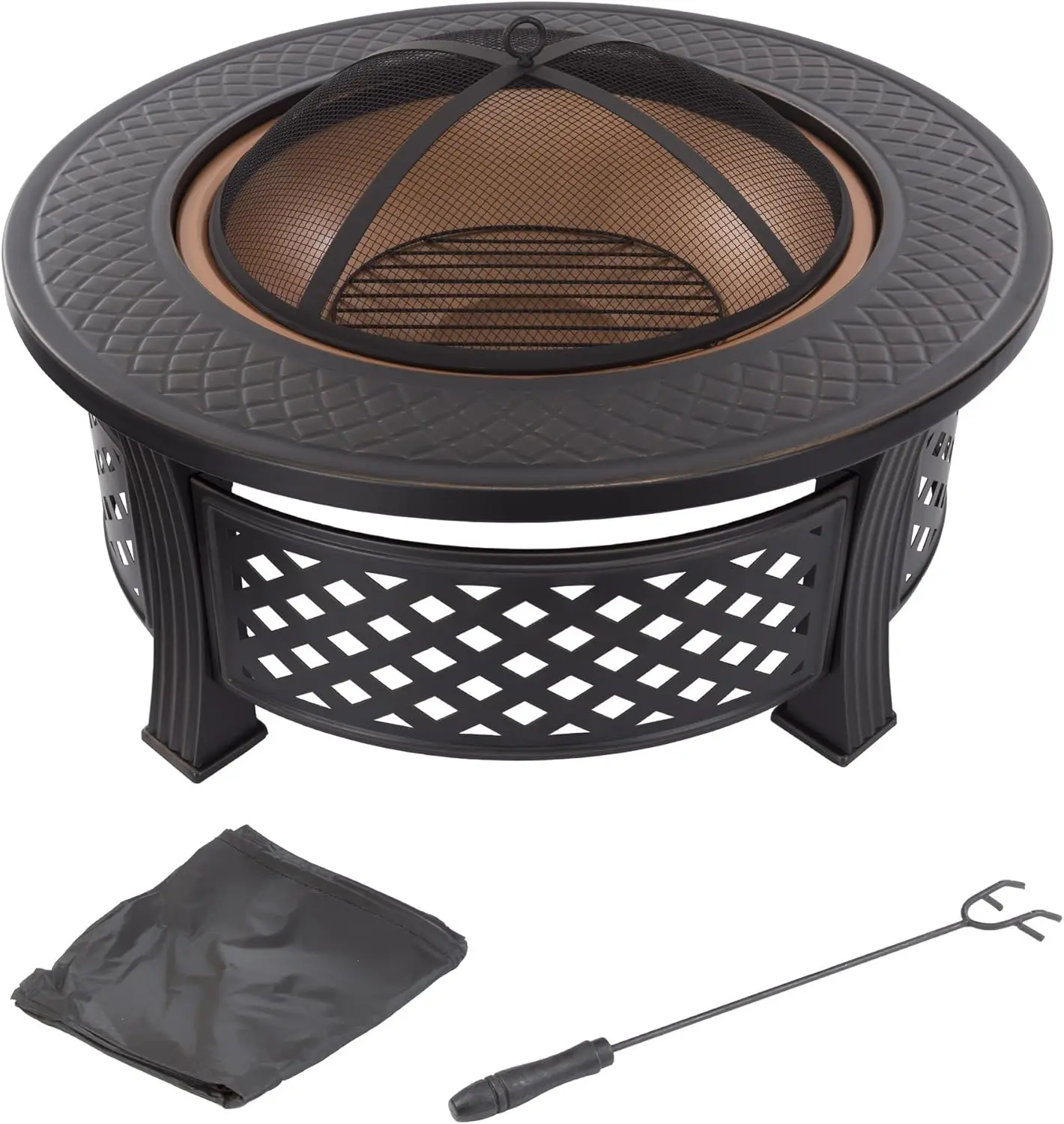 Fire Pit - 32-Inch Outdoor Fireplace with Spark Screen, Poker, and Cover - Wood-Burning Fire Pit for Yard, Patio, or Camping by