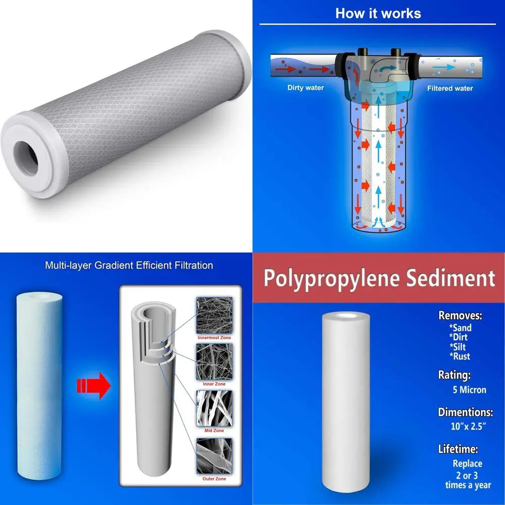 

10 Pack 5 Micron Carbon Block Filters with Sediment Reduction for Water Filtration Systems and Reverse Osmosis Housings