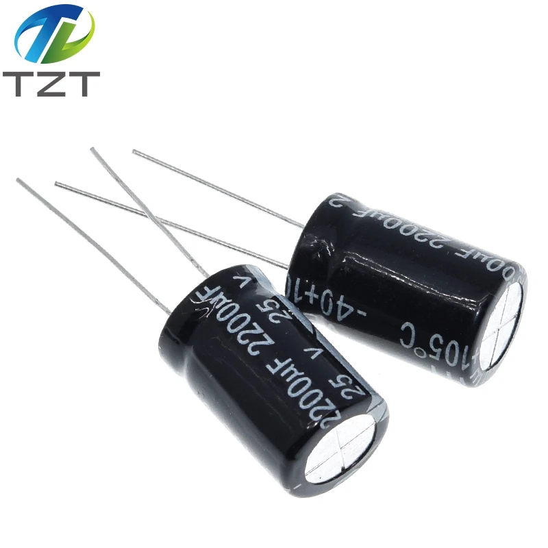 10 قطعة مُكثَّف كهربائيًا من الألومنيوم 2200 فائق التوهج 25 فولت 10*20 مللي متر جودة التردد شعاعي مُكثَّف كهربائيًا