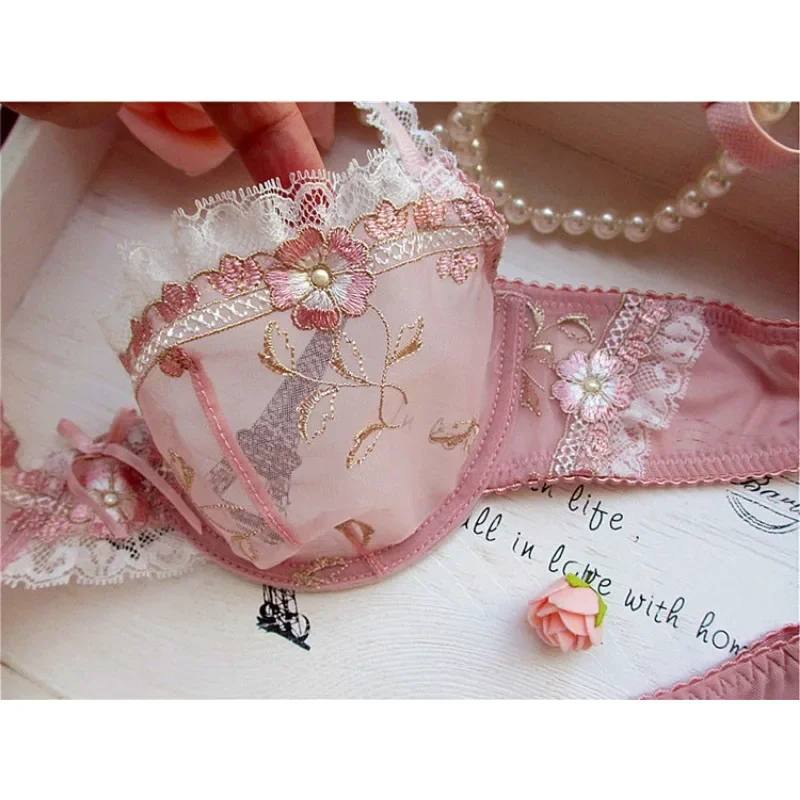 New Arrival Luxury Pure Desire Lace Tulle Sexy Panties Lingerie Set Lilacs Embroidery Girl Boobs Big Size Big Boobs Small - Image 5