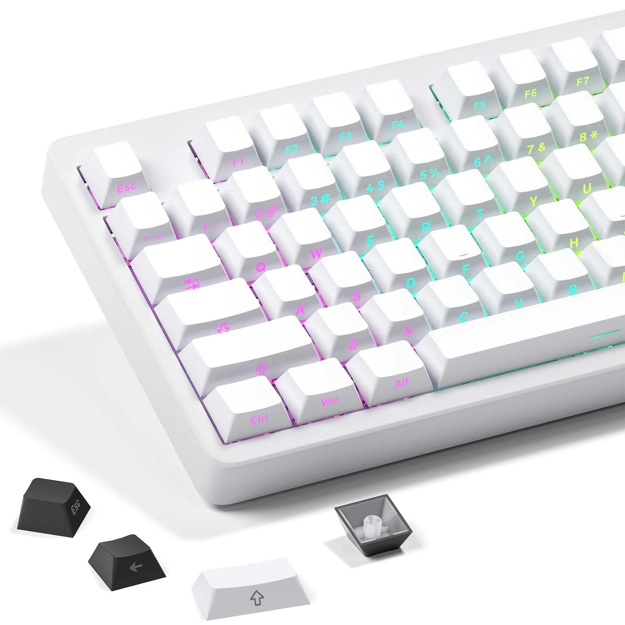 

Classic black and white color scheme white and black light transmission side engraved characters two-color PBT material original